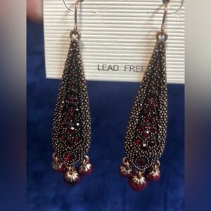 Red and Copper Dangle Pierced Earrings